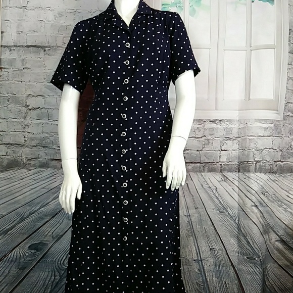 Sheri Martin New York. Navy polka dot dress Sz 16W - Picture 2 of 6